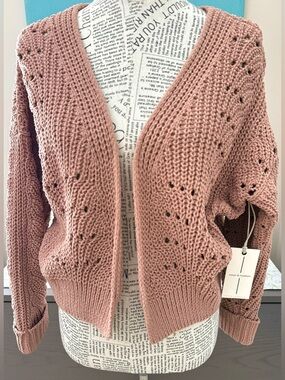 Women’s Moon & Madison Sweater Open Knit Cardigan Sweater Earth Tone Peach M